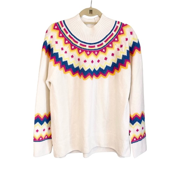 Vince Camuto Sweaters - Vince Camuto Cream Fair Isle Mock Neck Knitted Winter Pullover Sweater Large